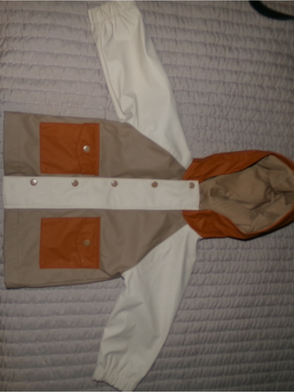 wonder nation Beige, White & Orange Hooded Kids Jacket